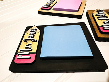 Personalized Teacher Sticky Note Holder: Wood Pencil Design