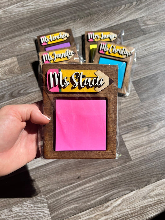Personalized Teacher Sticky Note Holder: Wood Pencil Design