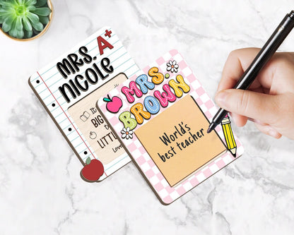 Personalized Teacher Sticky Note Holder, Wooden Desk Decor