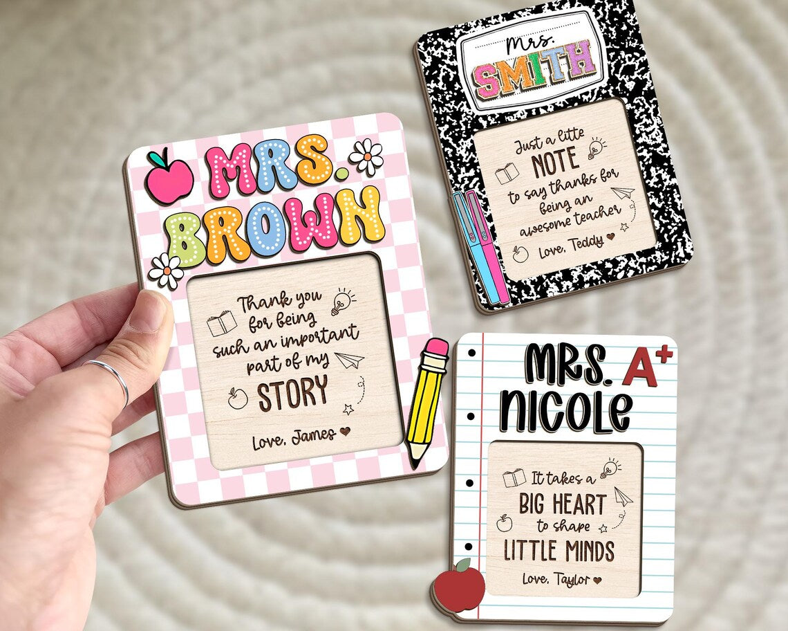 Personalized Teacher Sticky Note Holder, Wooden Desk Decor