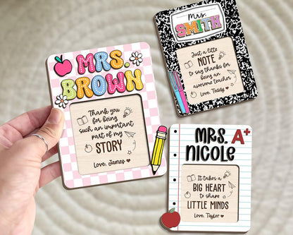 Personalized Teacher Sticky Note Holder, Wooden Desk Decor