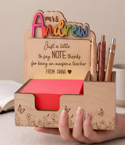 Personalized Teacher Sticky Note Holder with Pen Holder: Custom Name Desk Organizer Gift for Teacher