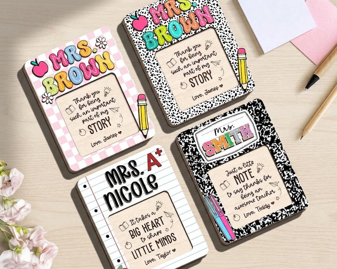 Personalized Teacher Sticky Note Holder, Wooden Desk Decor