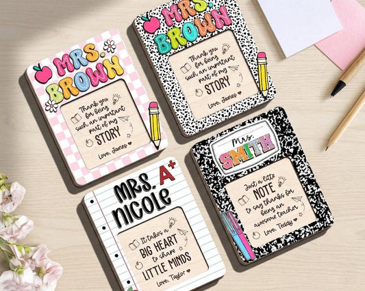 Personalized Teacher Sticky Note Holder, Wooden Desk Decor