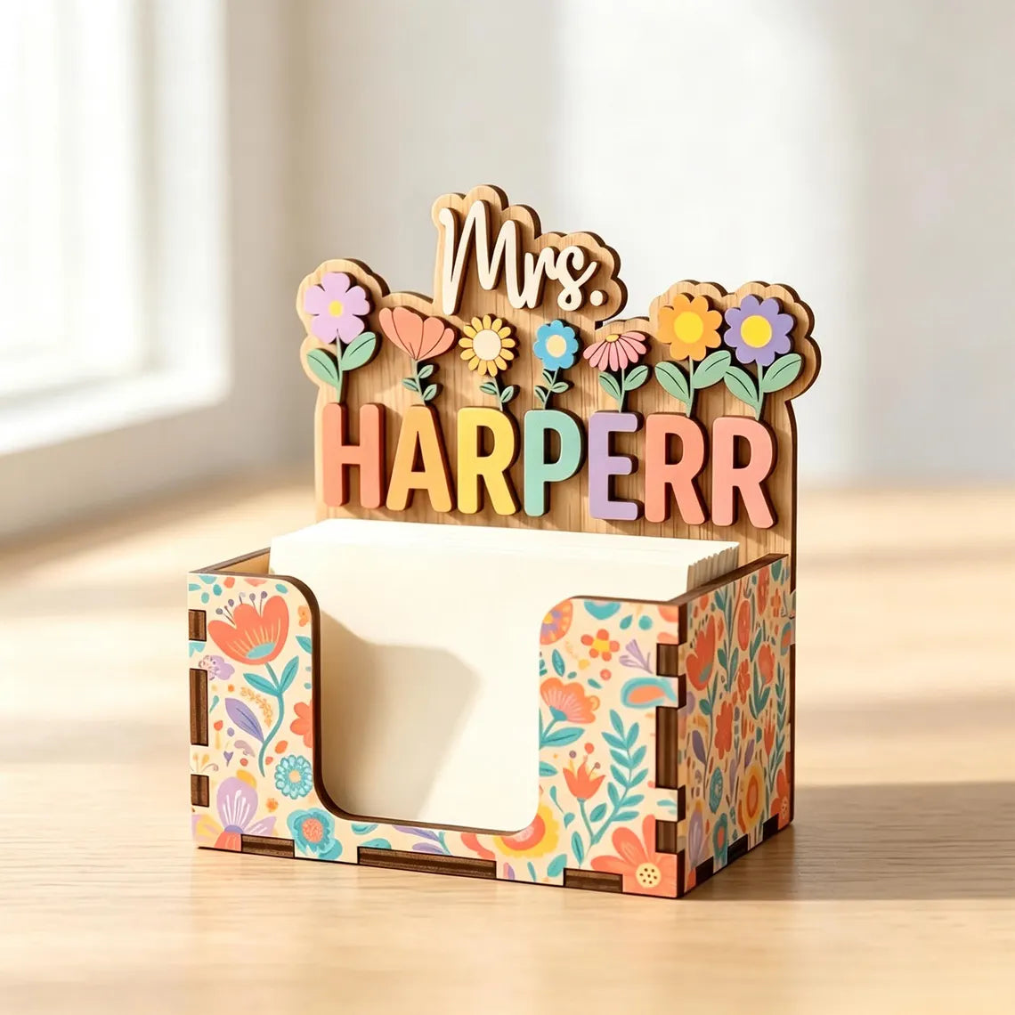 Personalized Teacher Sticky Note Holder, Custom Name Wooden Memo Holder, Teacher Appreciation Gift