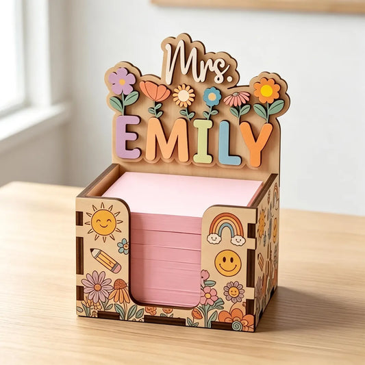 Personalized Teacher Sticky Note Holder, Custom Name Wooden Memo Holder, Teacher Appreciation Gift