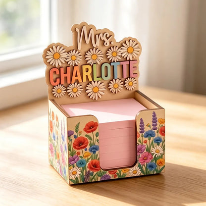 Personalized Teacher Sticky Note Holder, Custom Name Wooden Memo Holder, Teacher Appreciation Gift